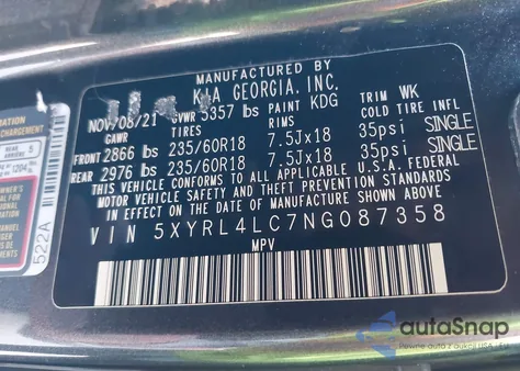 2022 Kia Sorento S from USA, damaged, VIN 5XYRL4LC7NG087358